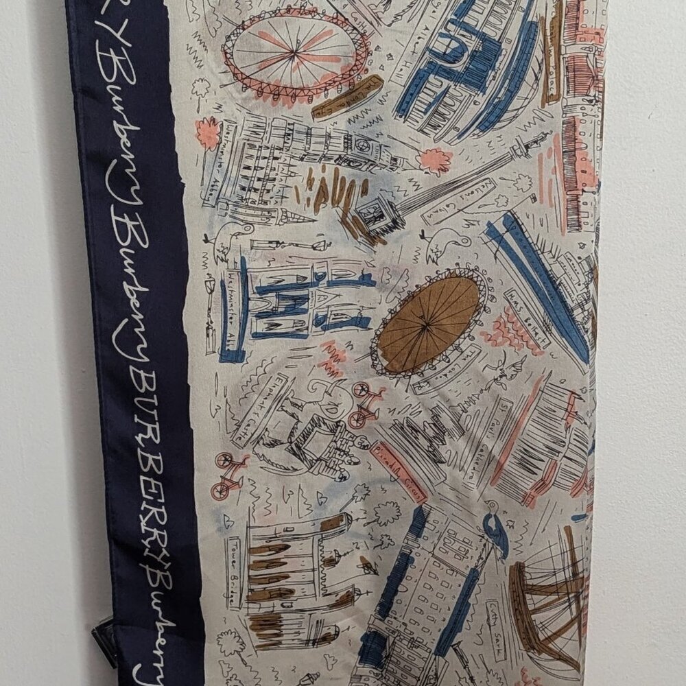 Burberry 100% Silk Scarf London Theme - Picture 2 of 10